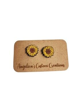 Golden Meadow Sunflower Wood Stud Earrings